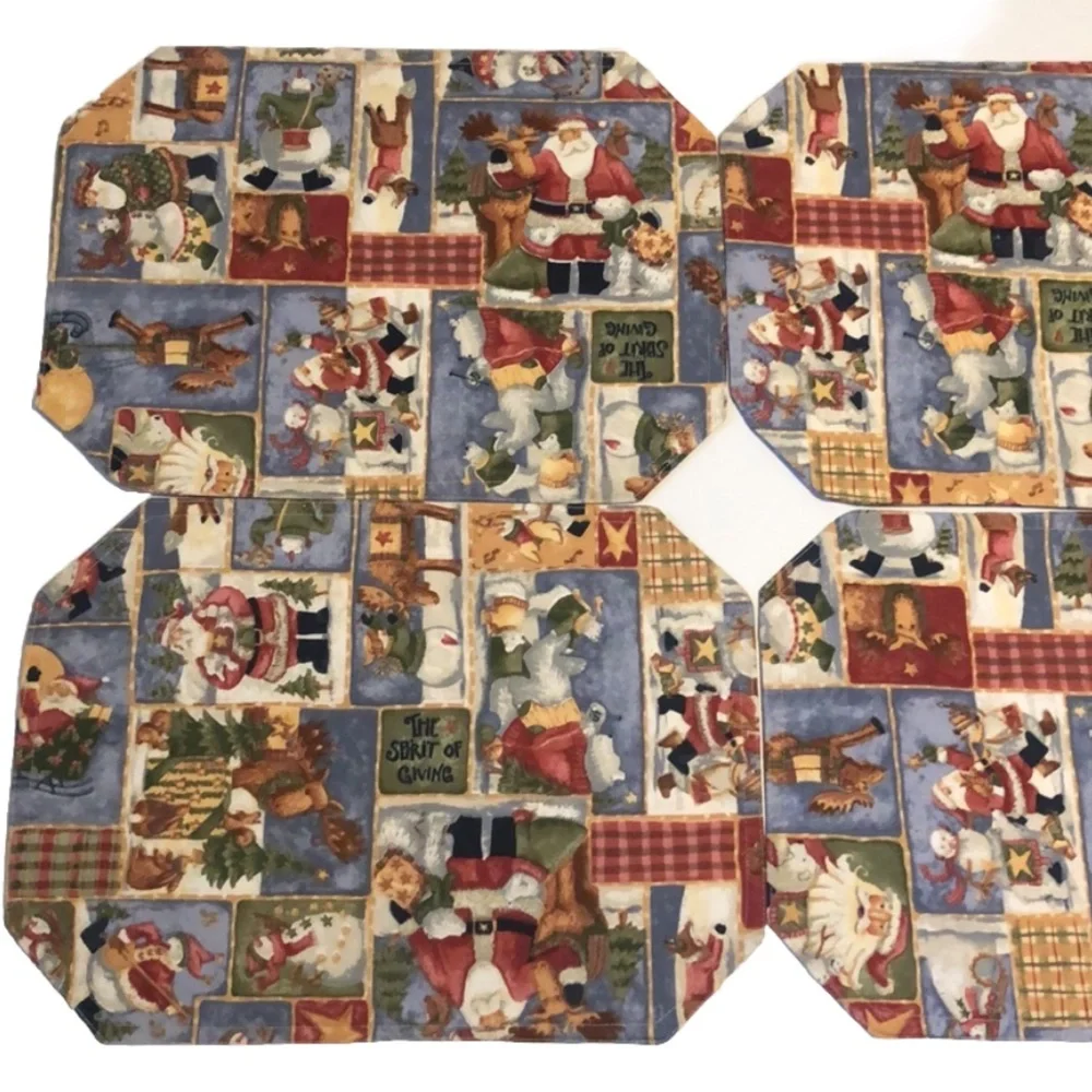 Set of 4 Festive Santa Claus fabric cloth Placemats